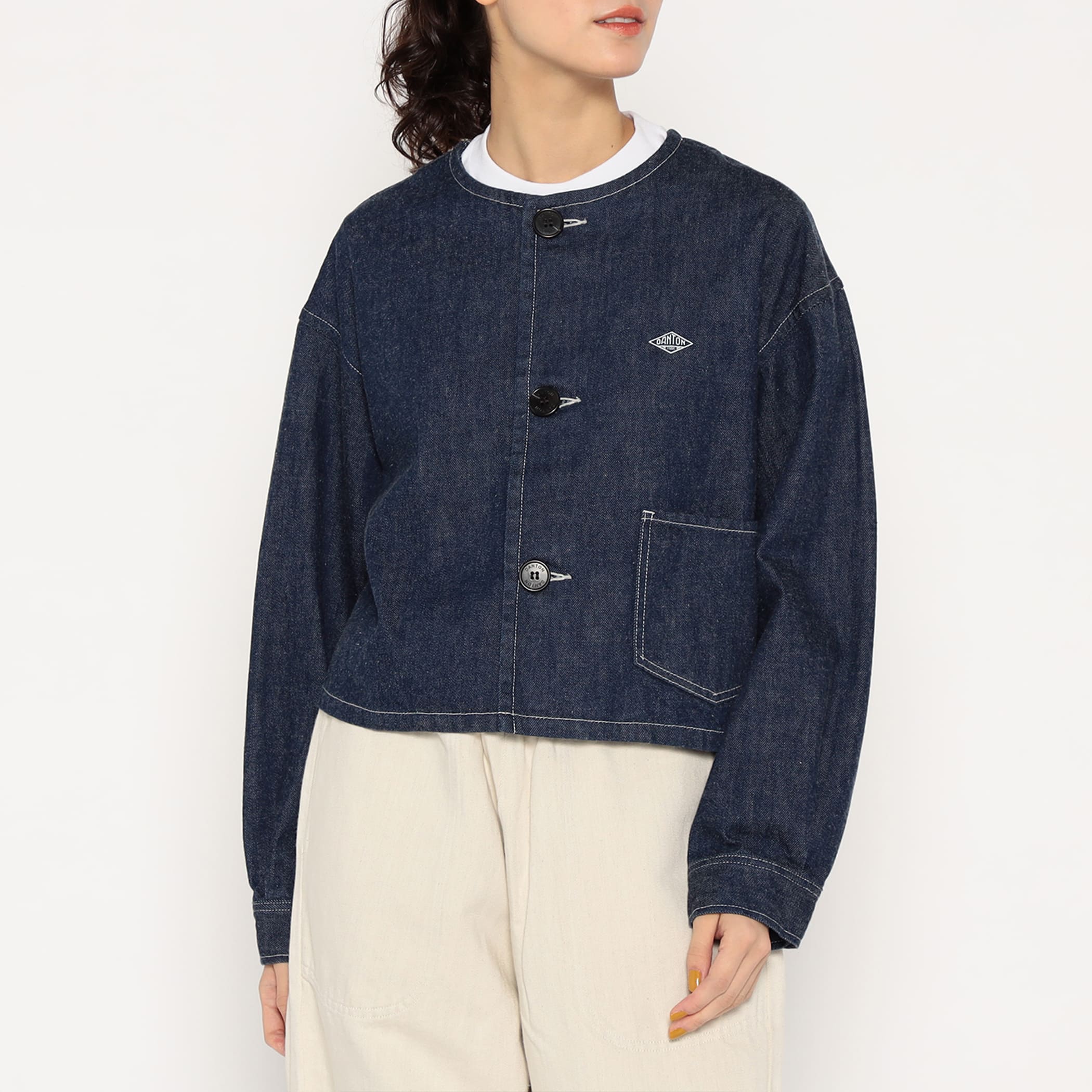 Women's Denim Collarless Short Jacket - Image 15