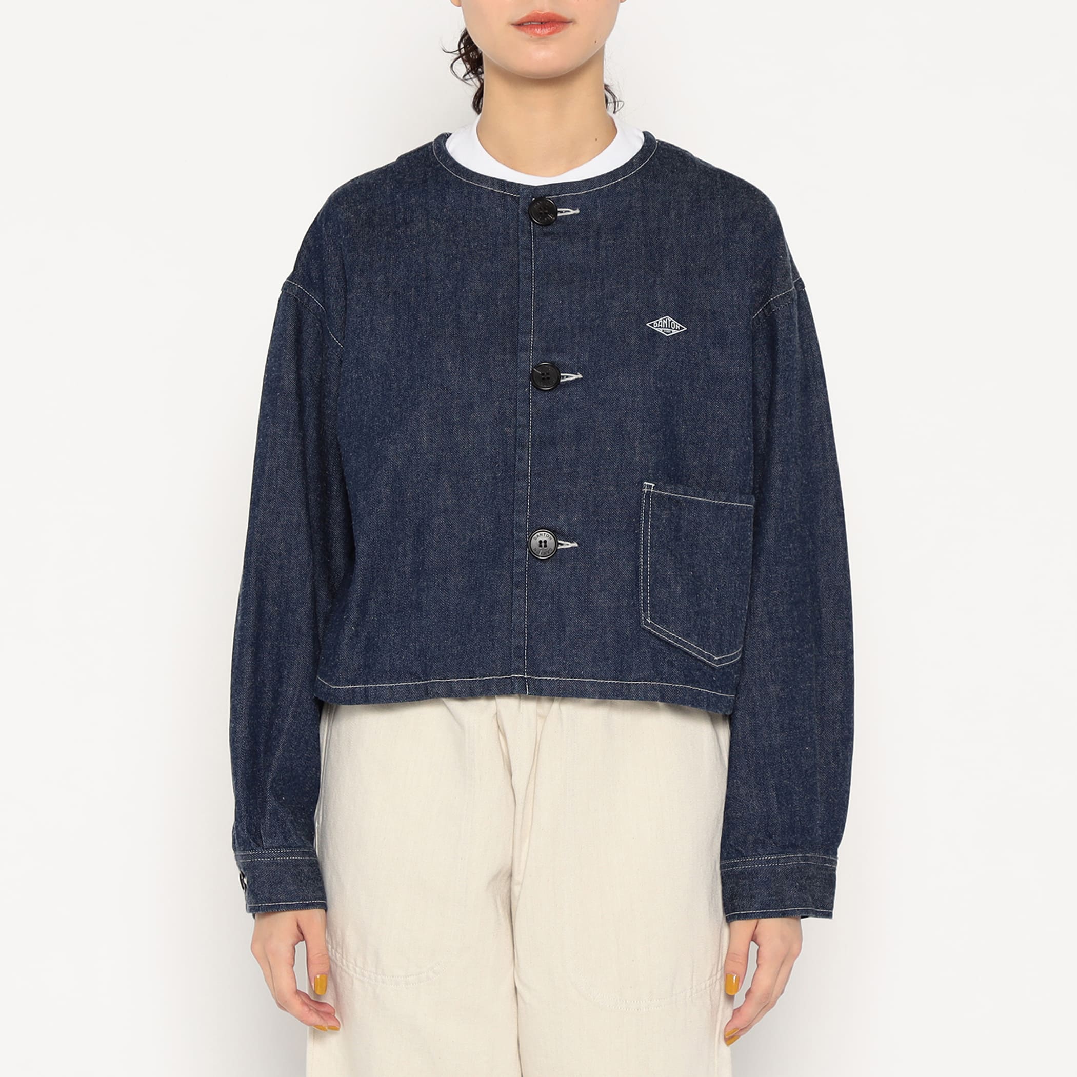 Women's Denim Collarless Short Jacket - Image 3