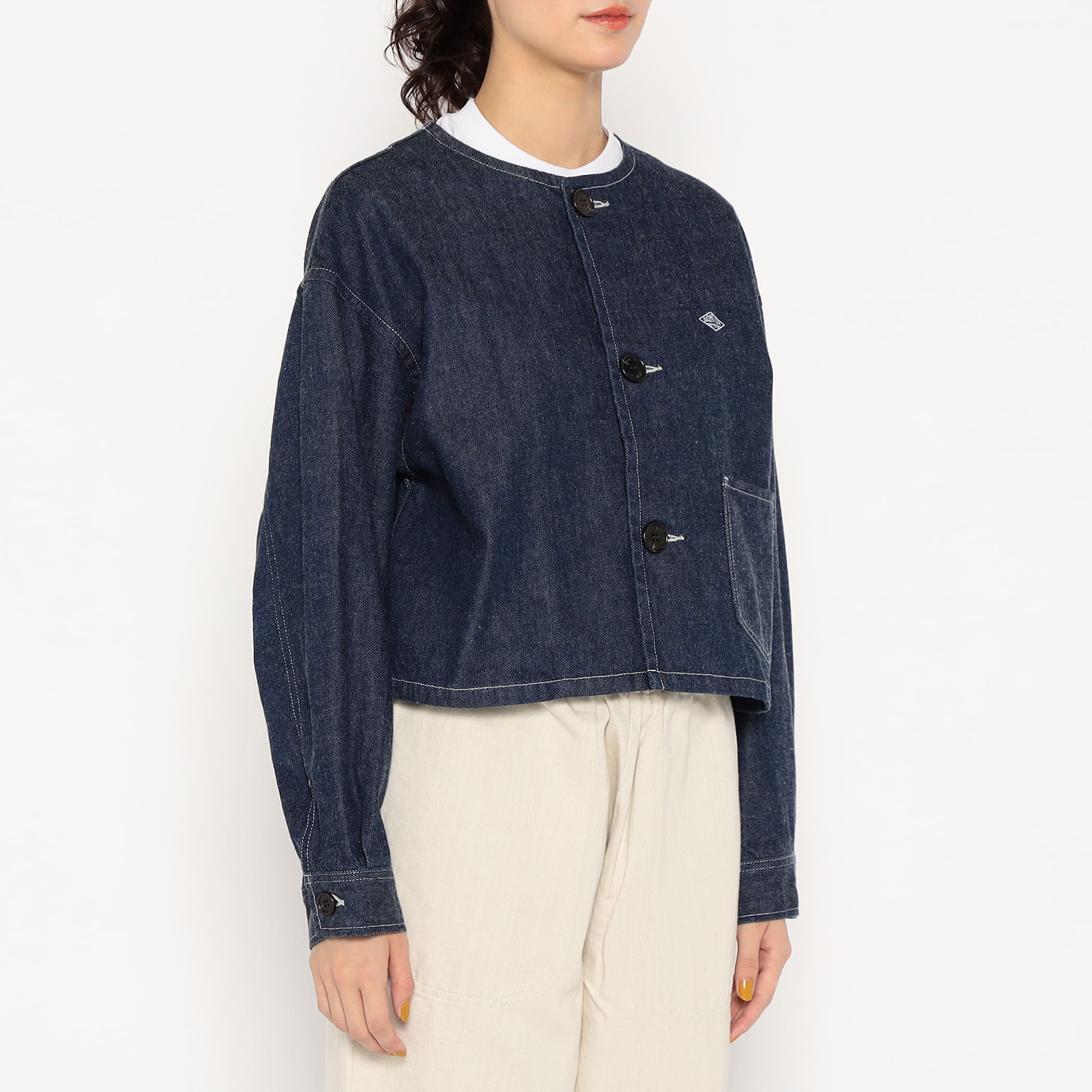 Women's Denim Collarless Short Jacket - Image 4