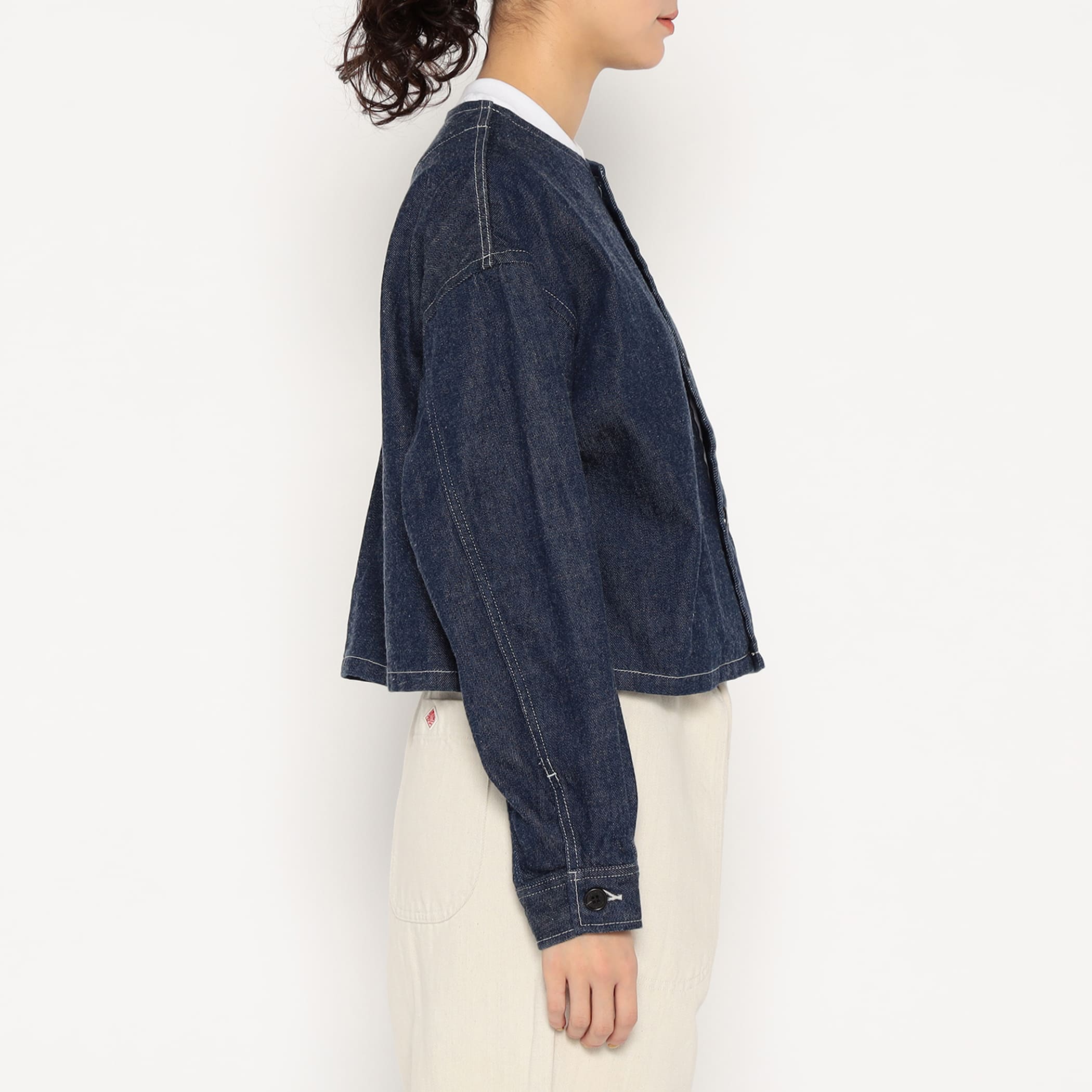 Women's Denim Collarless Short Jacket - Image 5