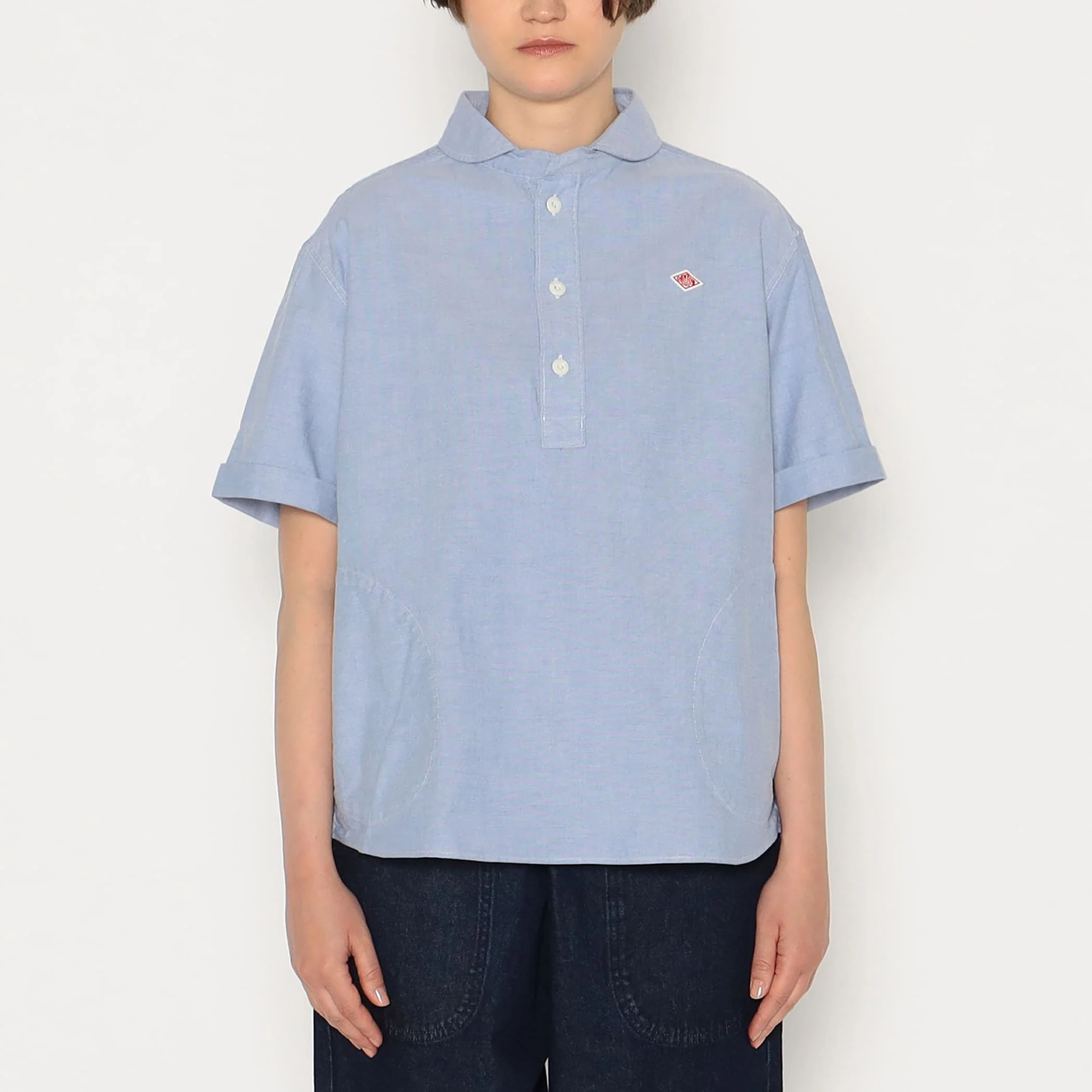 Women's Oxford Round Collar Short Sleeve Pullover Shirt - Image 2