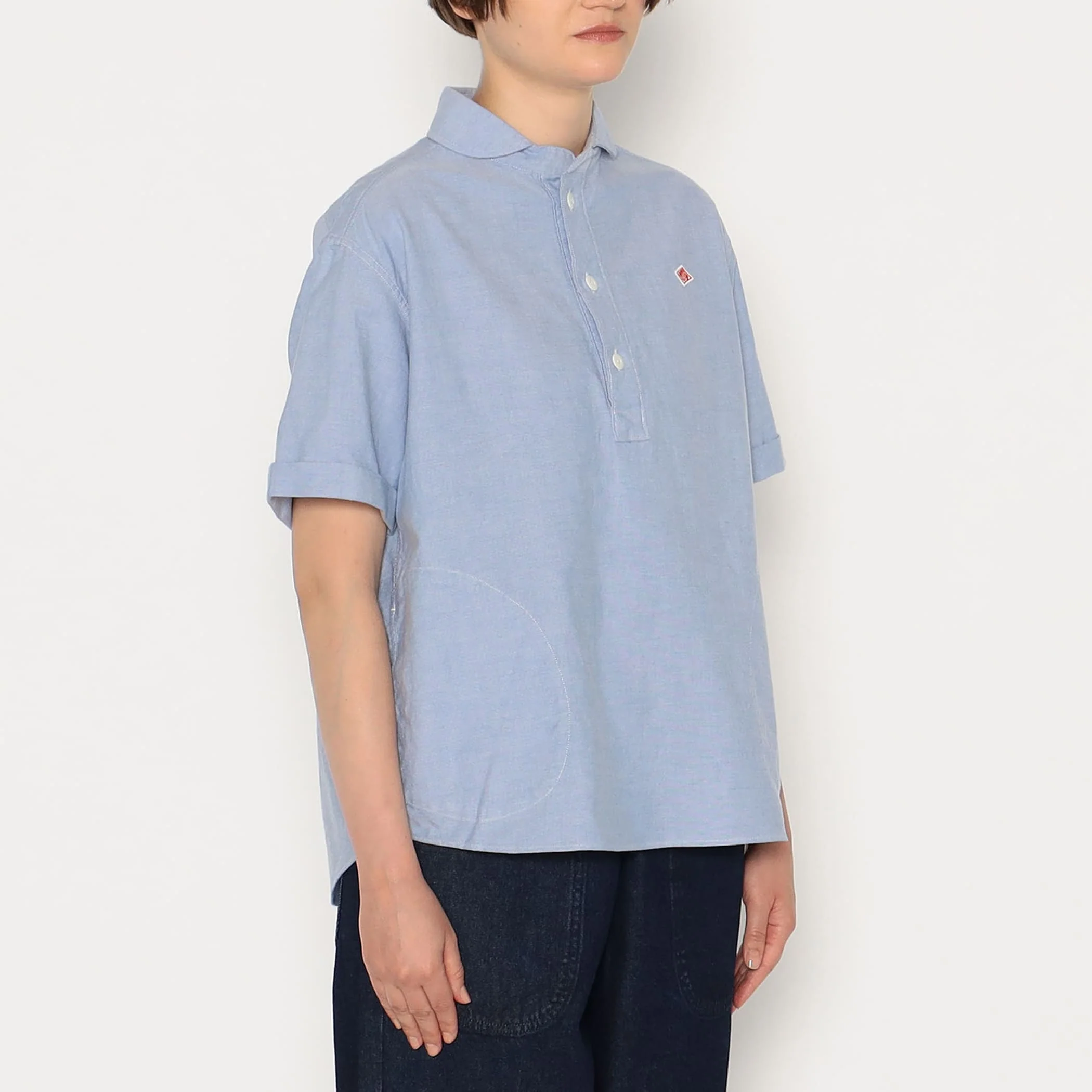 Women's Oxford Round Collar Short Sleeve Pullover Shirt - Image 3