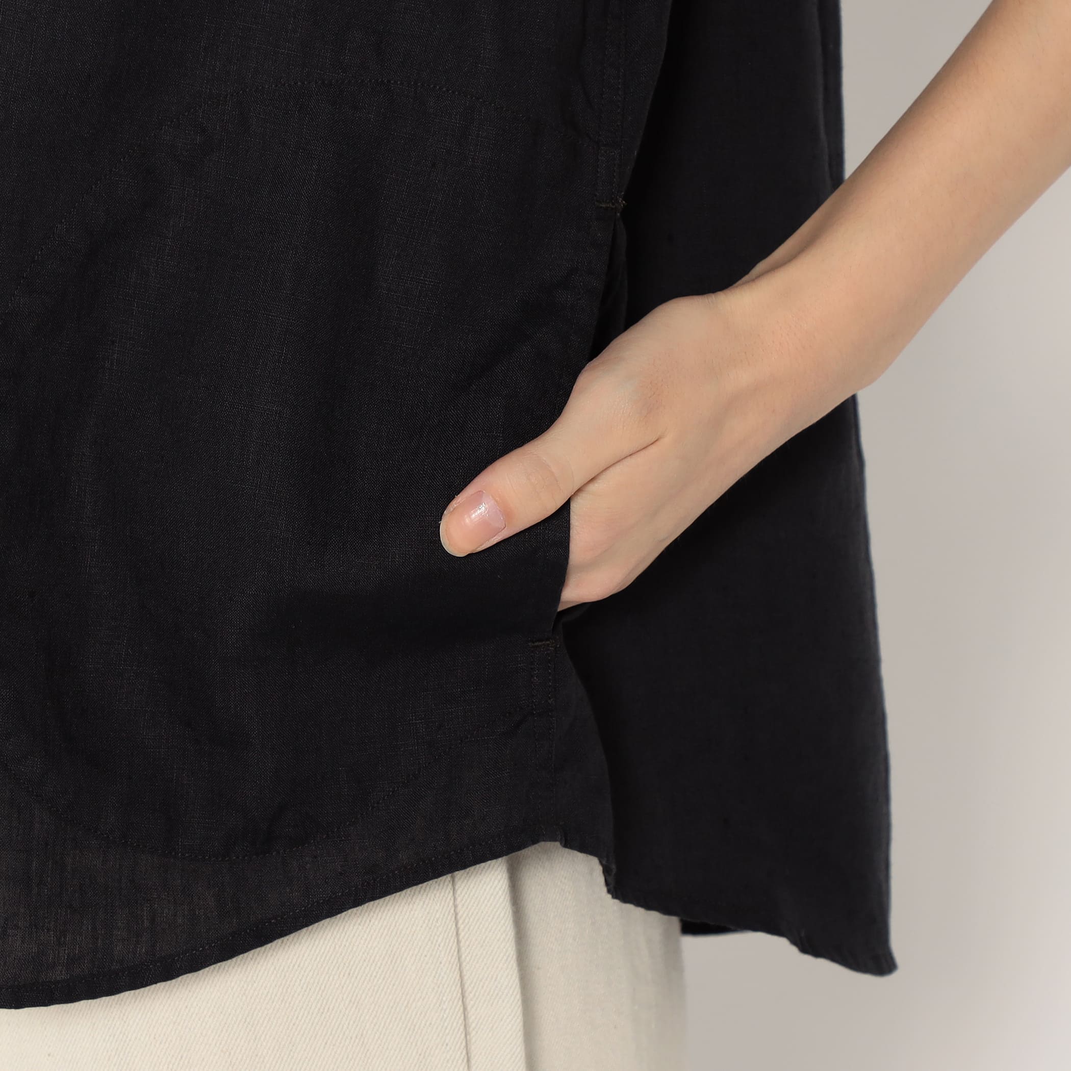 Women's Linen Round Collar Short Sleeve Pullover Shirt - Image 11