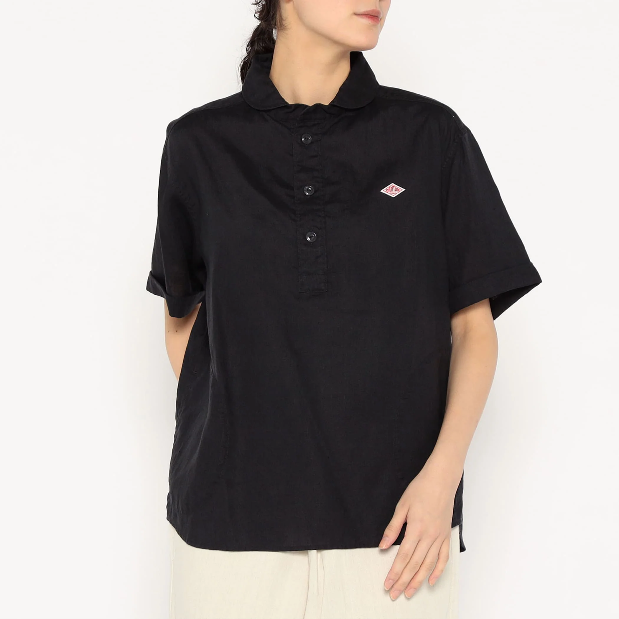 Women's Linen Round Collar Short Sleeve Pullover Shirt - Image 2