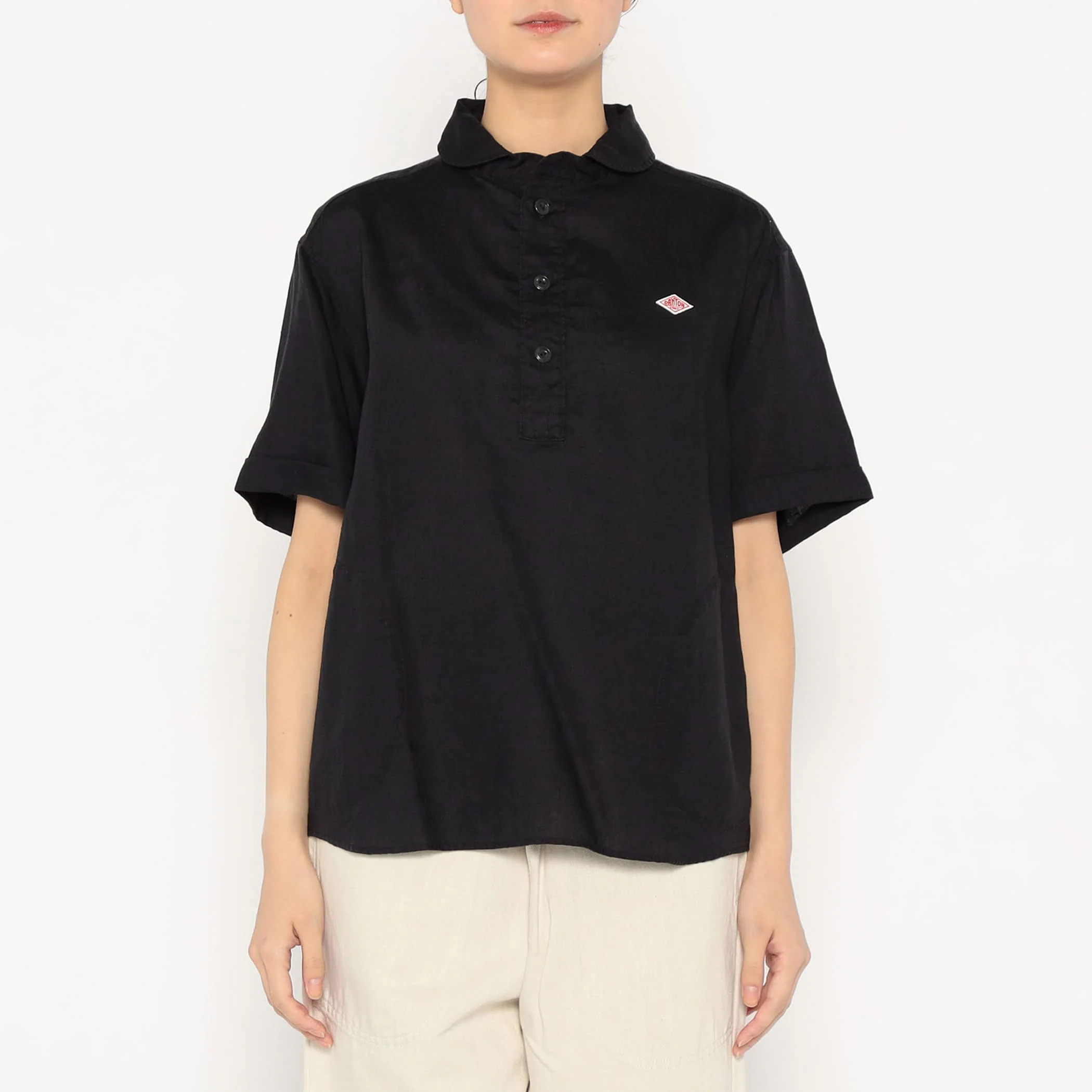 Women's Linen Round Collar Short Sleeve Pullover Shirt - Image 3