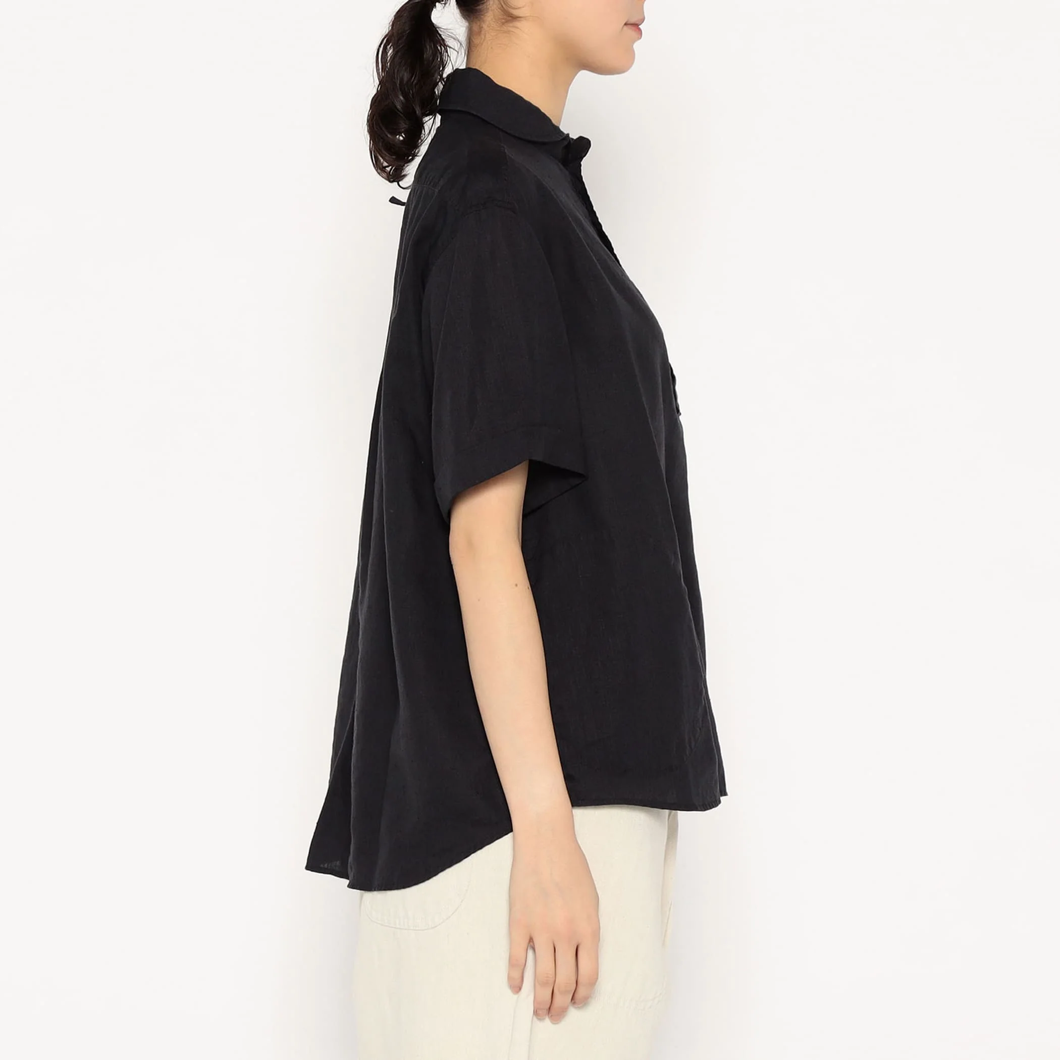 Women's Linen Round Collar Short Sleeve Pullover Shirt - Image 5