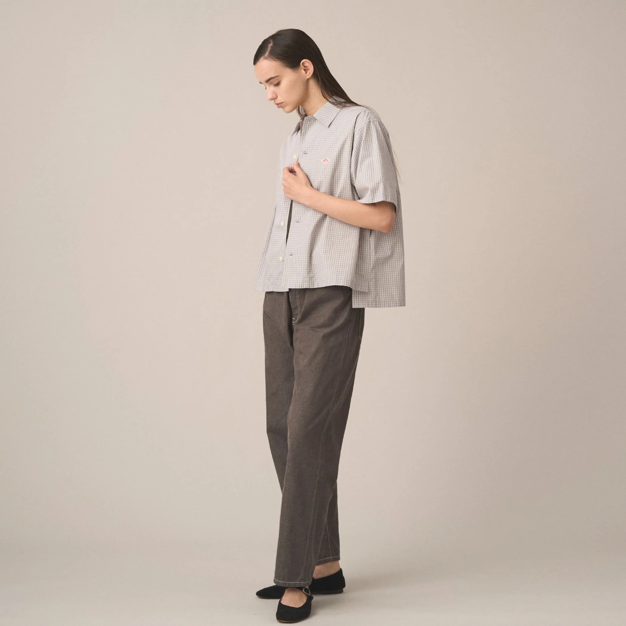 Women's Cotton Poplin Half Sleeve Shirt Plaid - Image 2