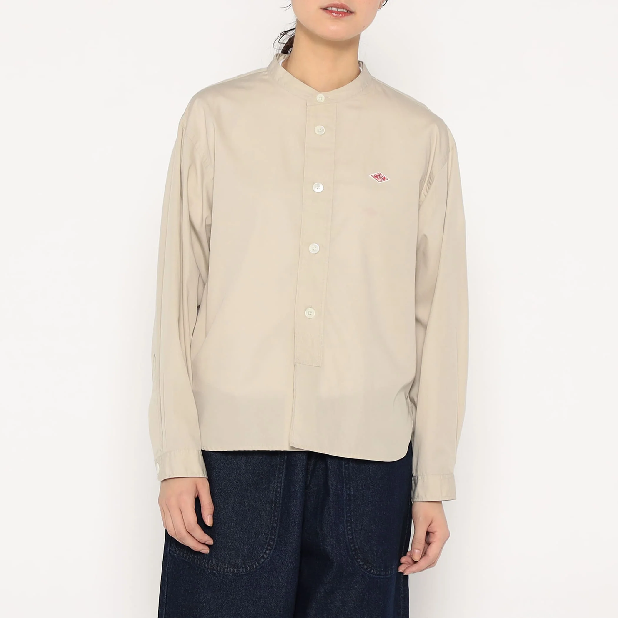 Women's Cotton Poplin Band Collar Shirt - Image 13
