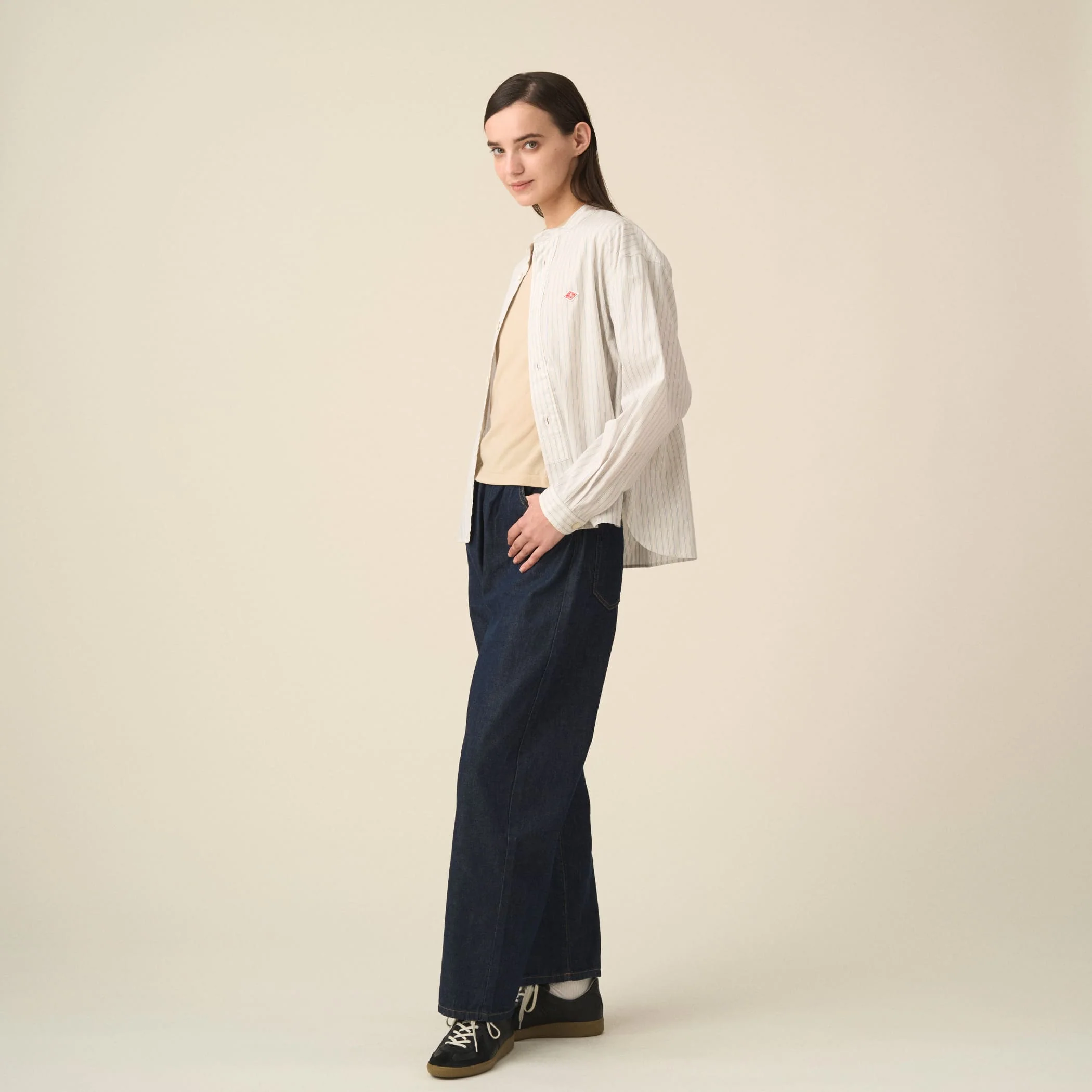Women's Cotton Poplin Band Collar Shirt - Image 3