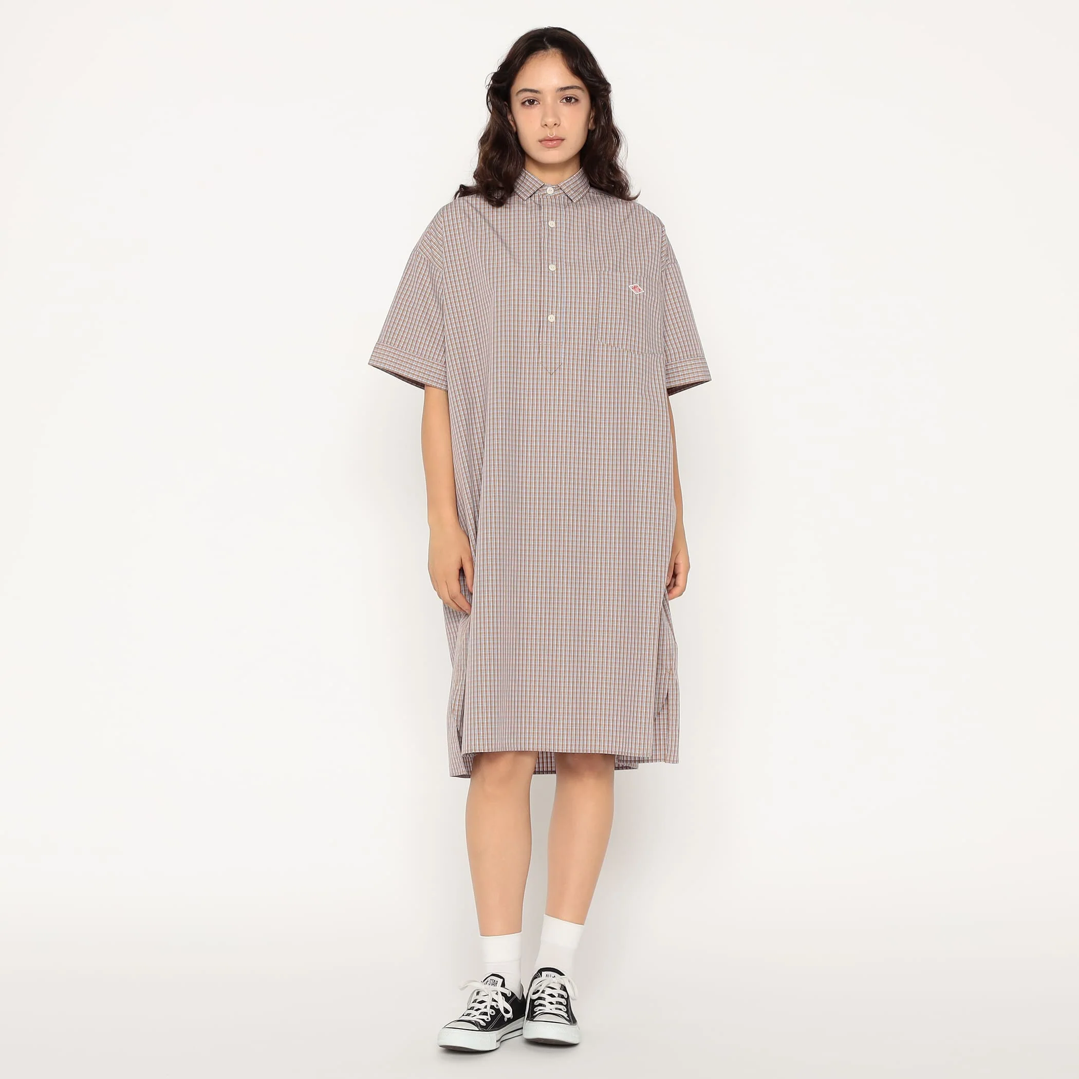 Women's Cotton Poplin Pullover Shirt Dress Plaid - Image 17