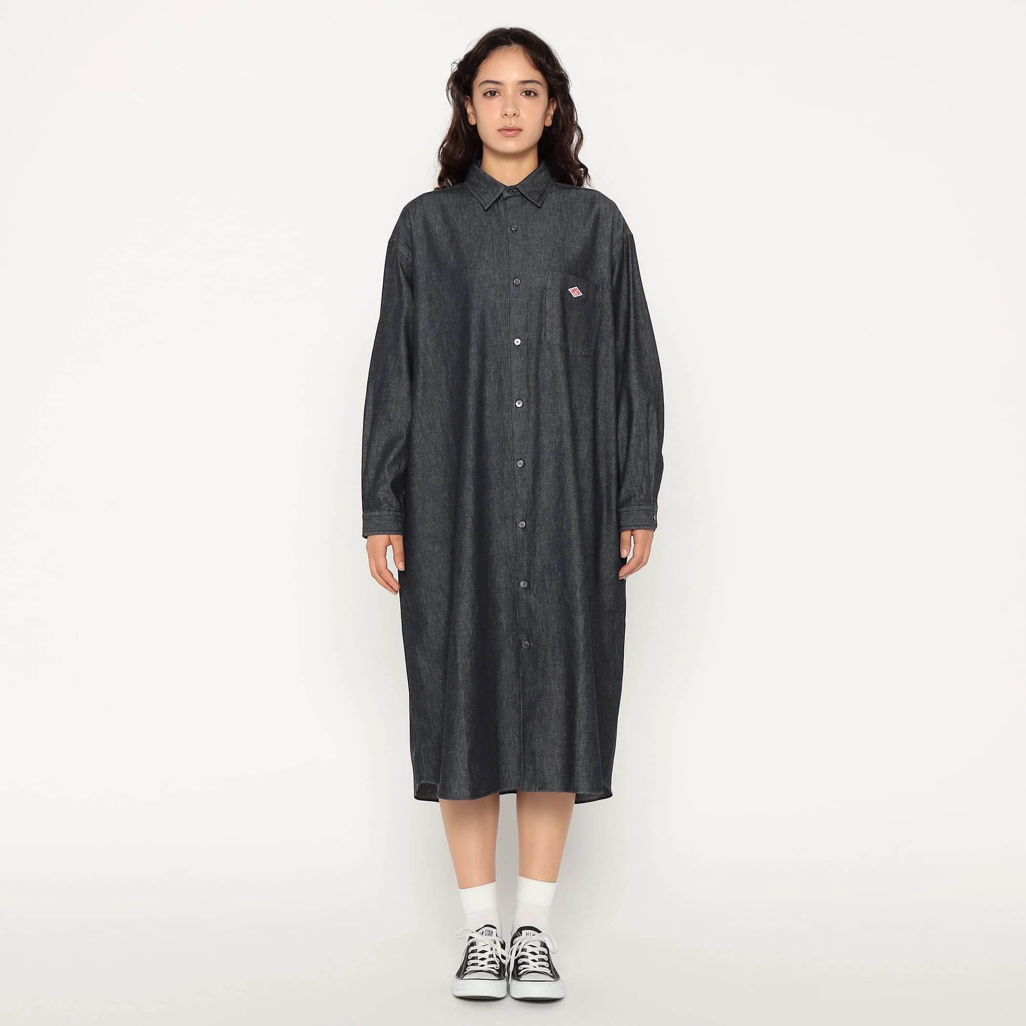 Women's Denim Dungaree Classic Collar Dress - Image 3