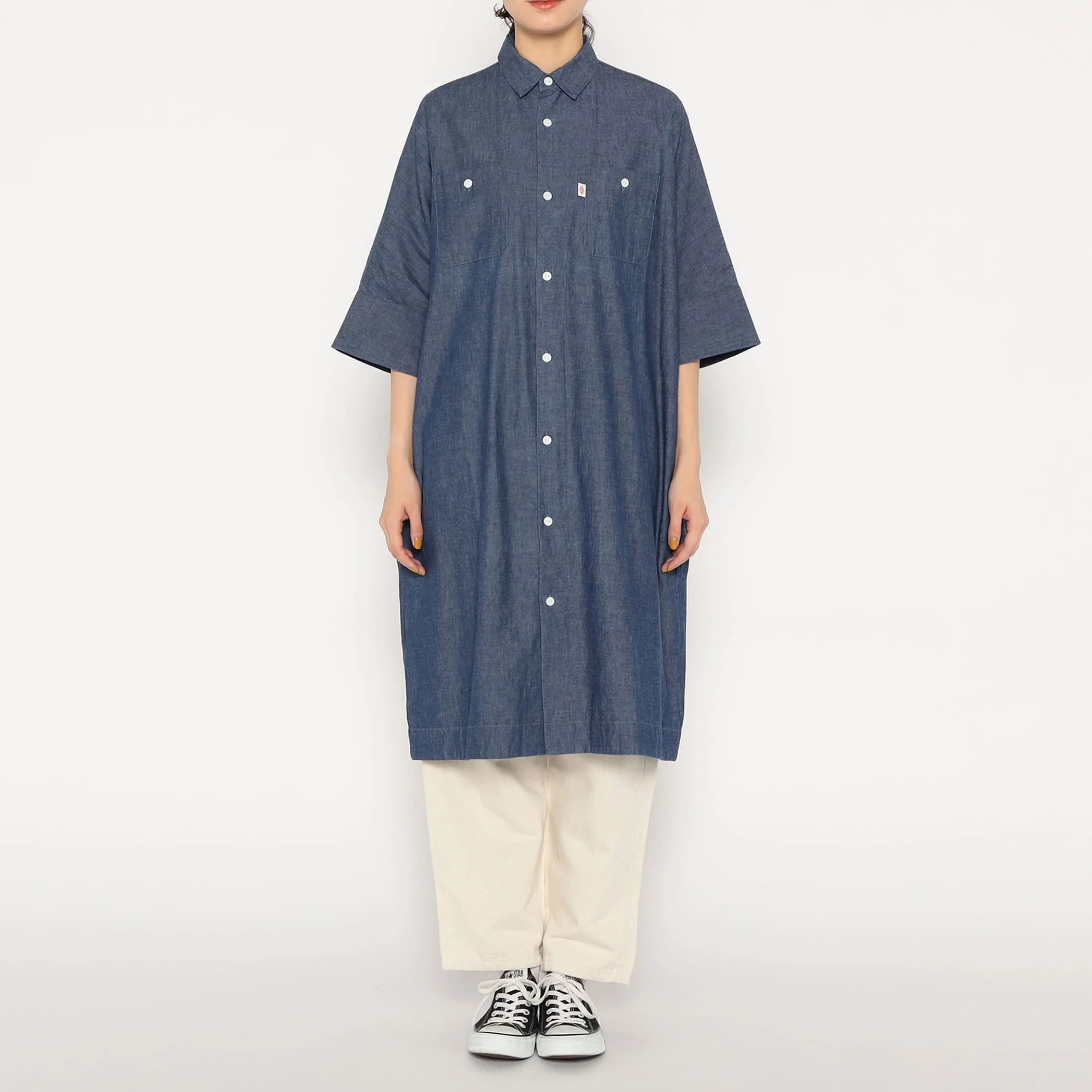 Women's Cotton Chambray Work Shirt Dress - Image 4