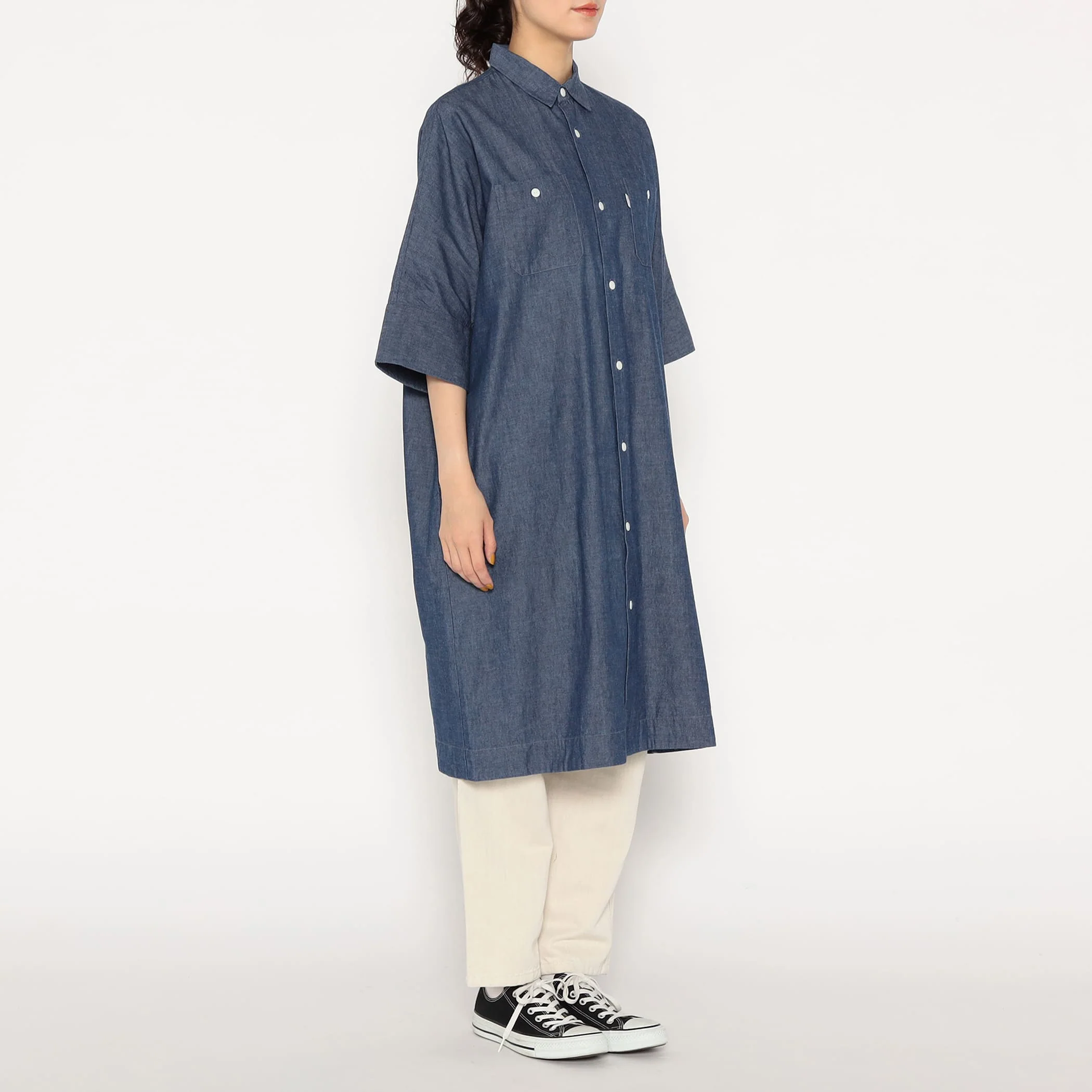 Women's Cotton Chambray Work Shirt Dress - Image 5
