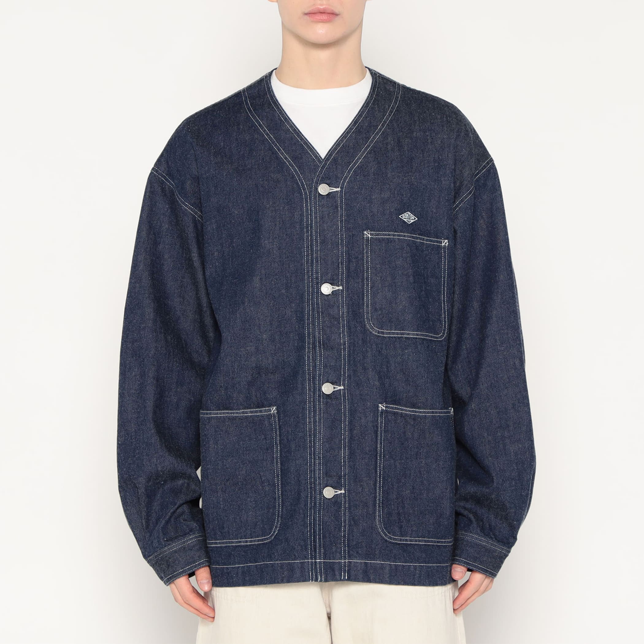 Men's Denim Collarless Jacket - Image 2