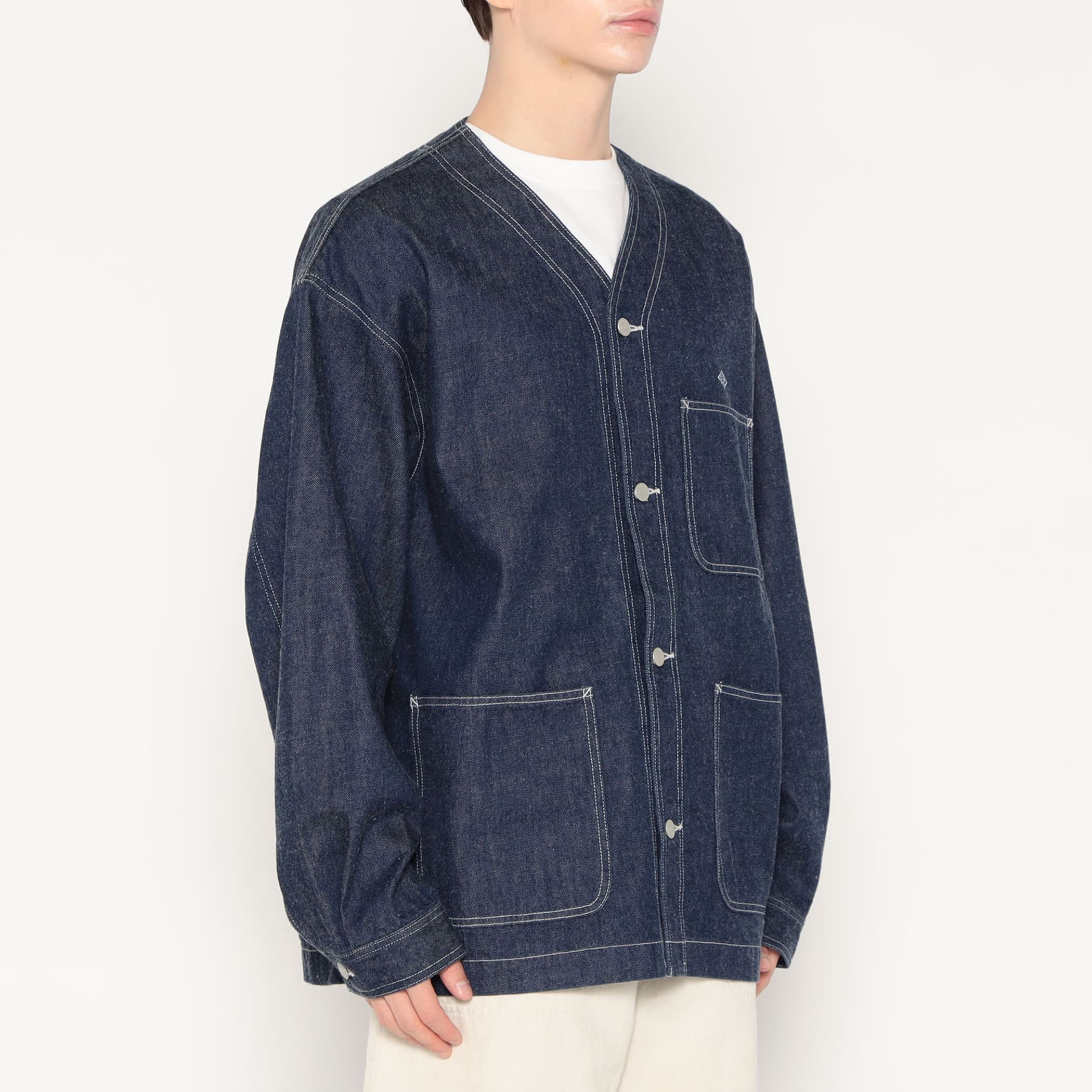 Men's Denim Collarless Jacket - Image 3