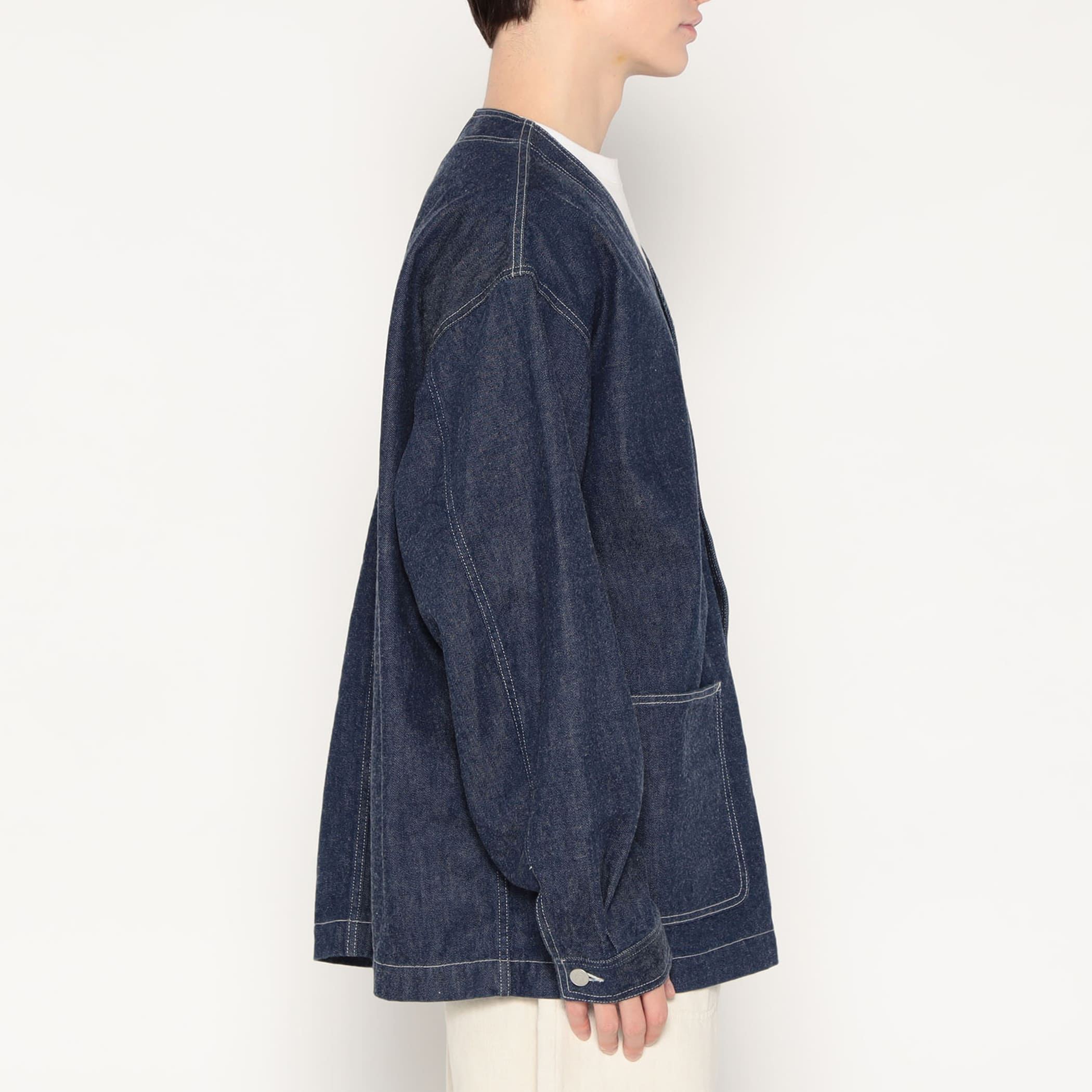 Men's Denim Collarless Jacket - Image 4