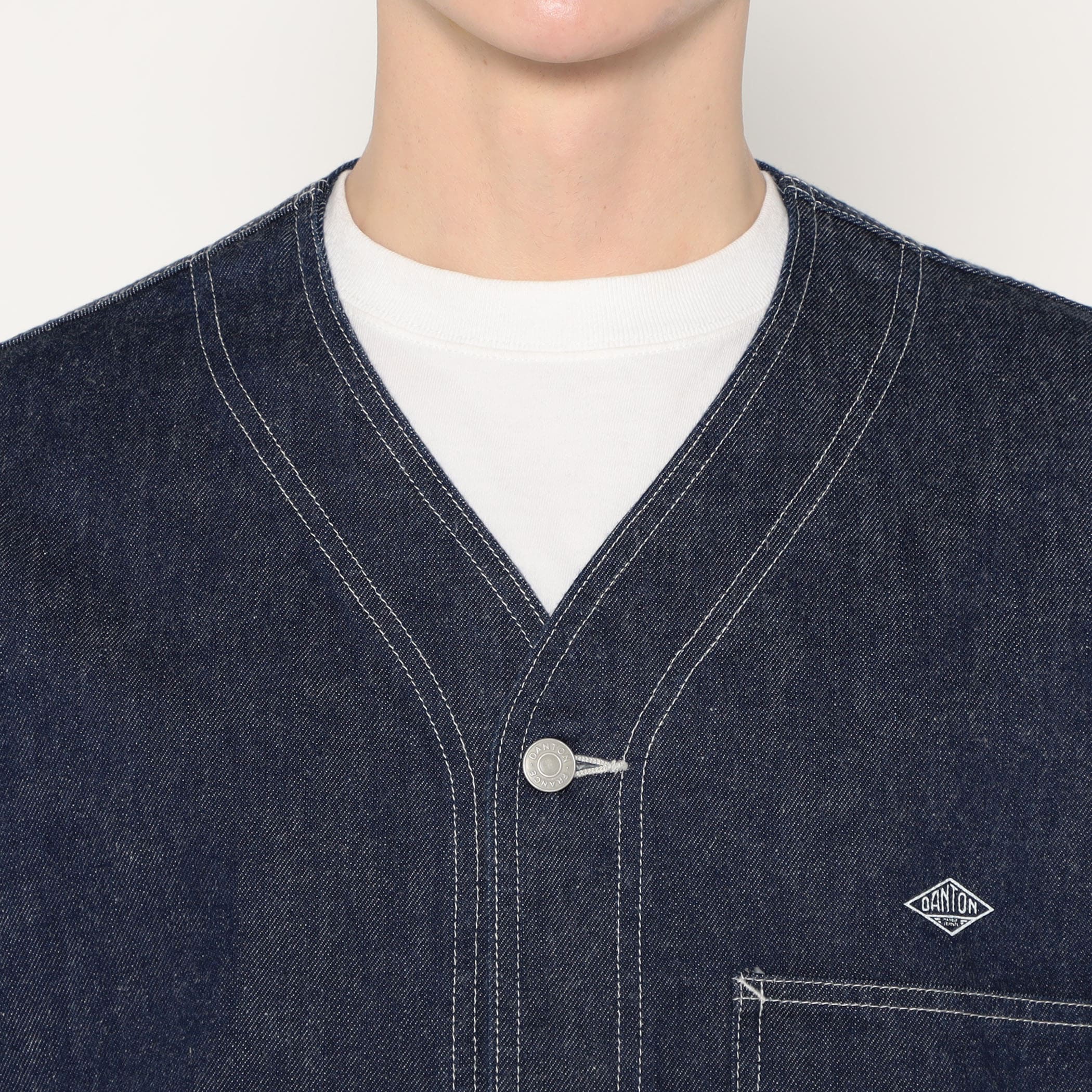 Men's Denim Collarless Jacket - Image 7