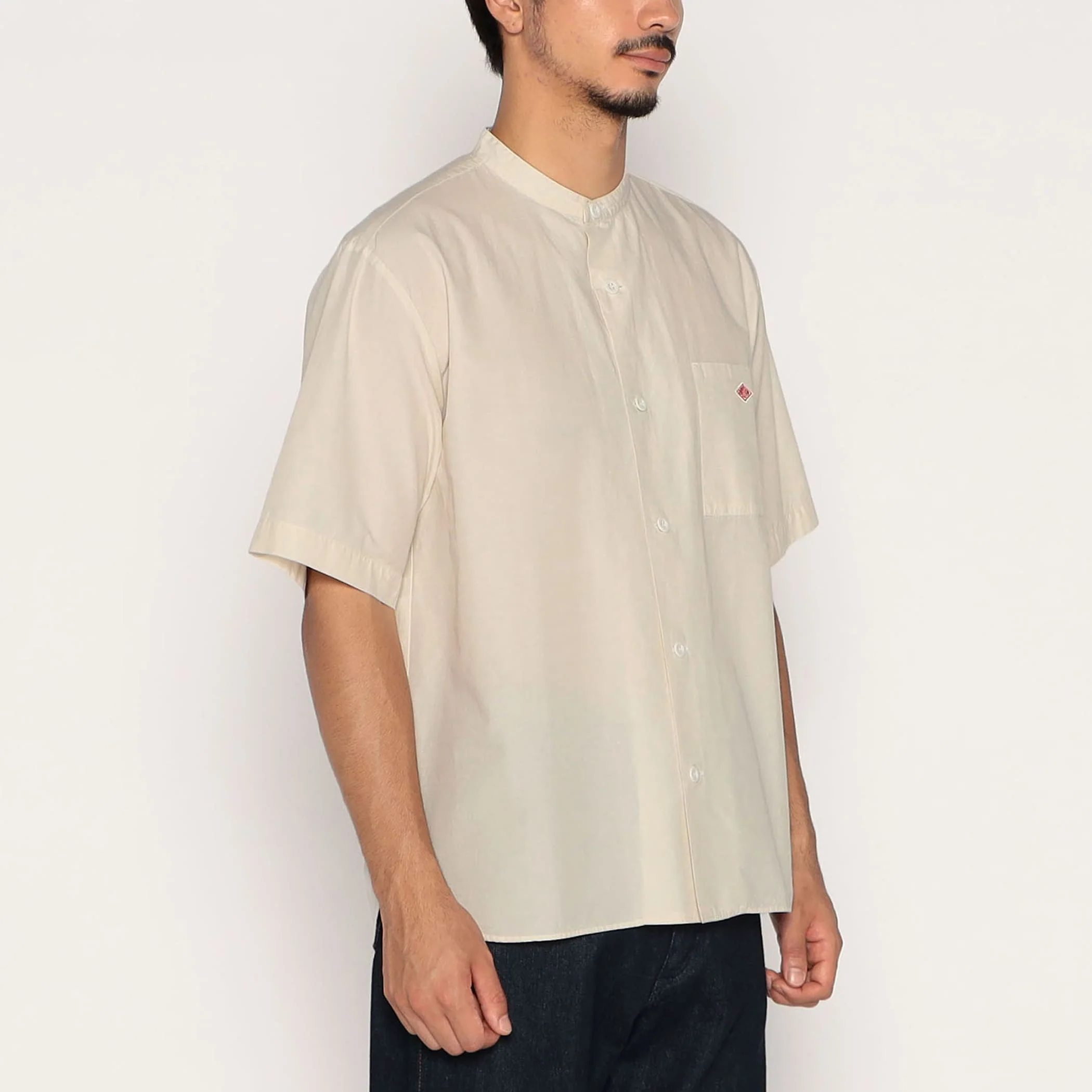 Men's Cotton Linen Short Sleeve Band Collar Shirt - Image 3