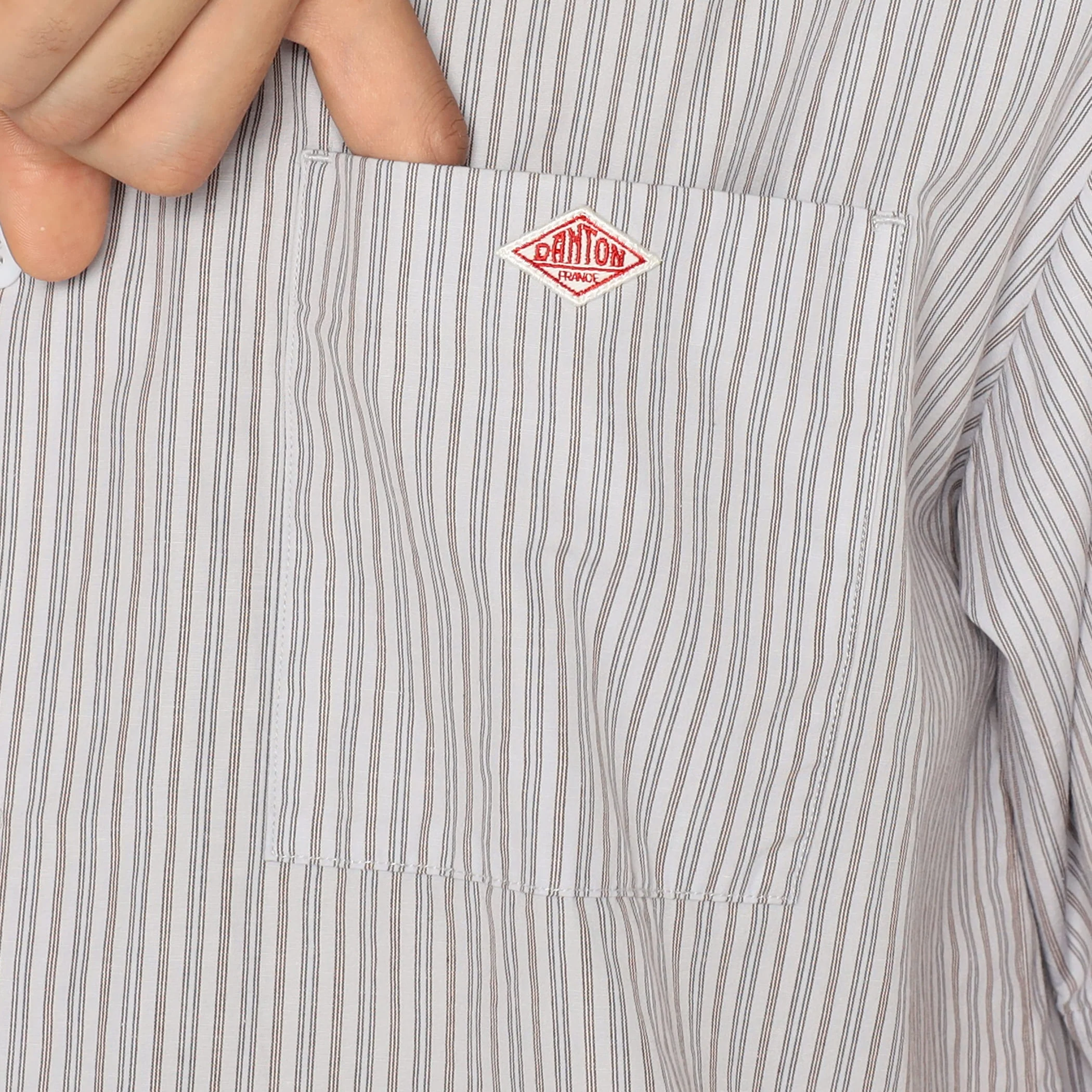 Men's Cotton Linen Short Sleeve Band Collar Shirt Stripe - Image 12