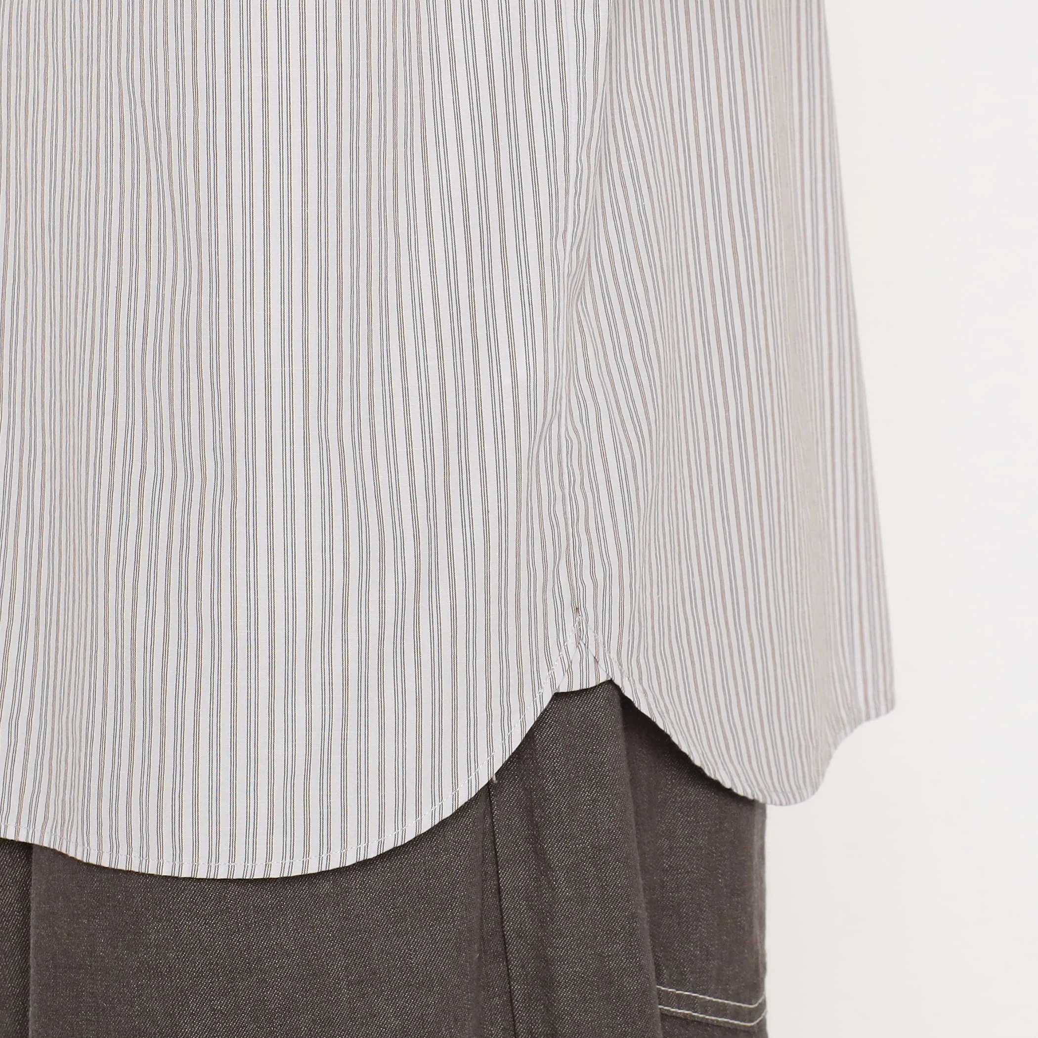Men's Cotton Linen Short Sleeve Band Collar Shirt Stripe - Image 13