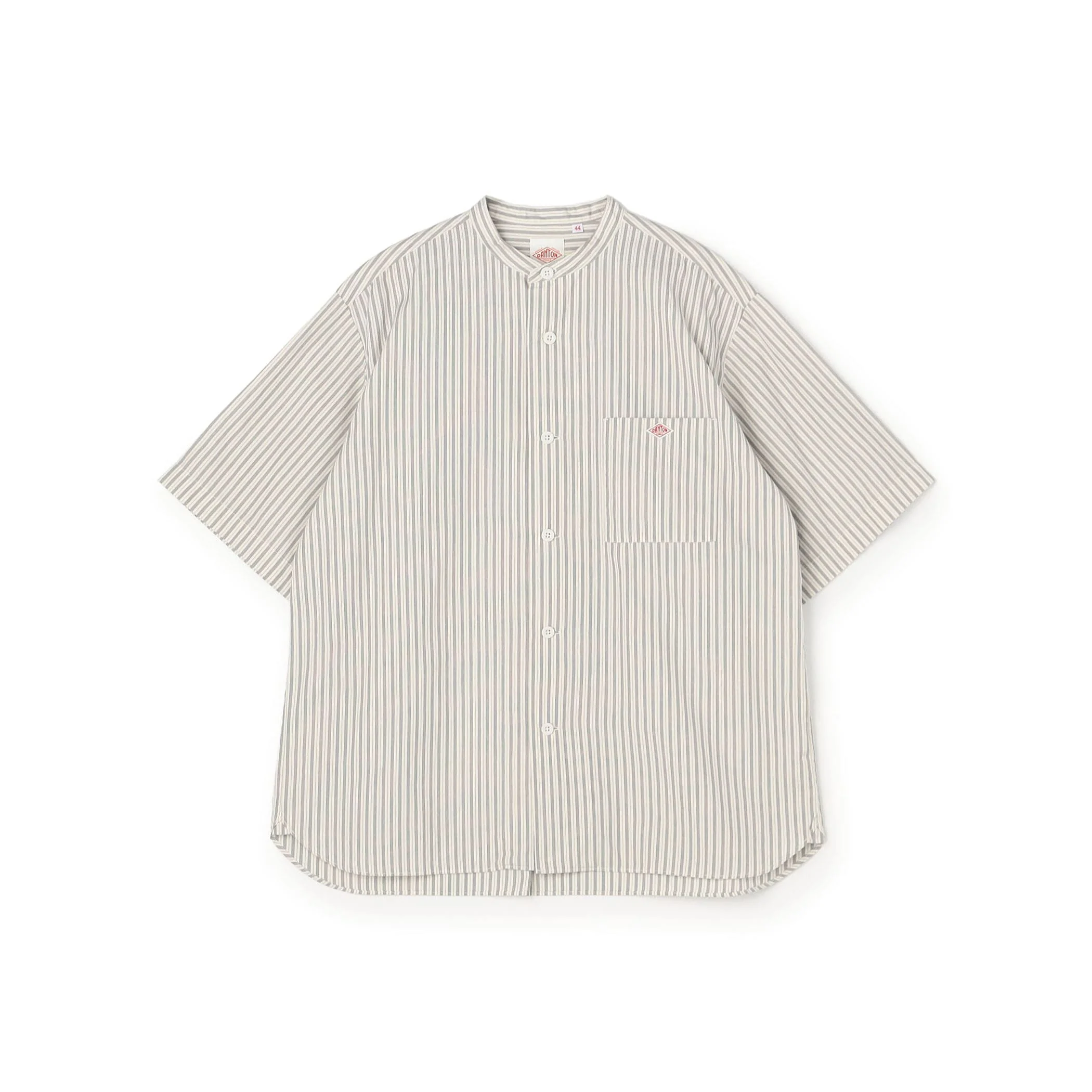 Men's Cotton Linen Short Sleeve Band Collar Shirt Stripe - Image 15